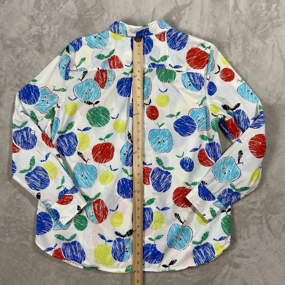 TALBOTS Cotton Long Sleeve Button Up Apple Print Women L 1st Day of School Teach - Picture 5 of 6